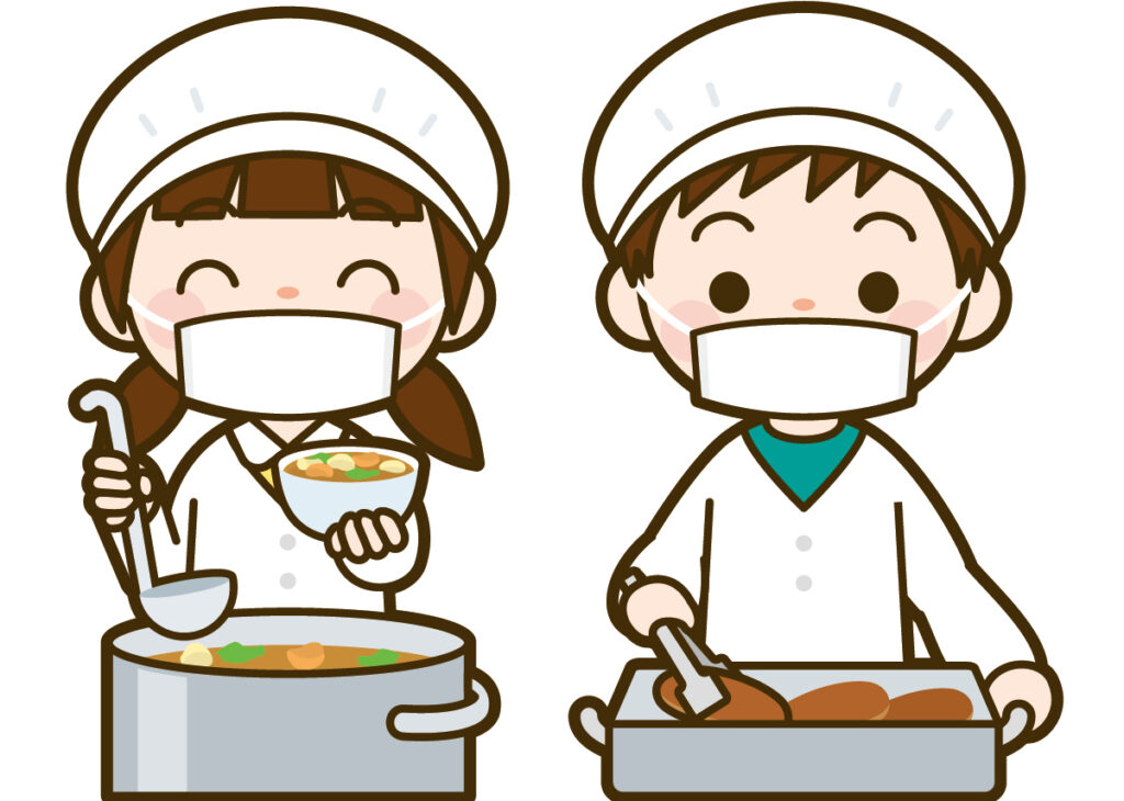 A picture of a boy and girl in elementary school serving school lunch.