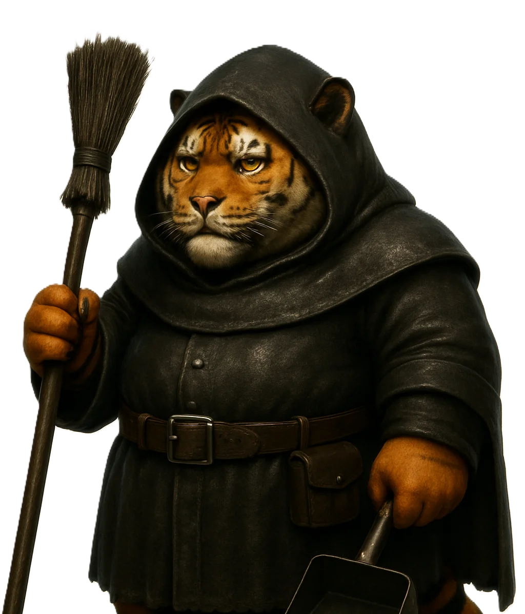 small Tiger avatar cleaning the bedroom